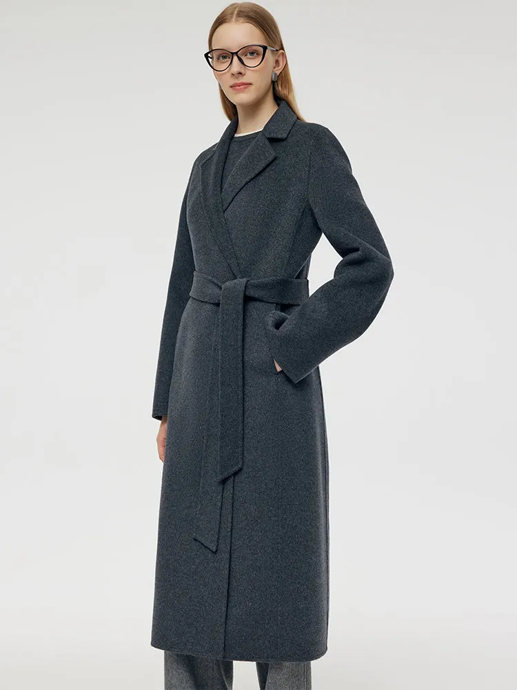 100% Wool Belted Women Overcoat