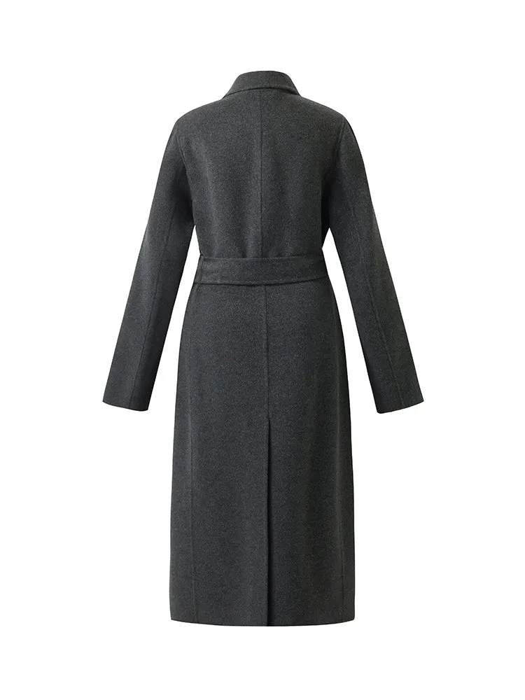 100% Wool Belted Women Overcoat