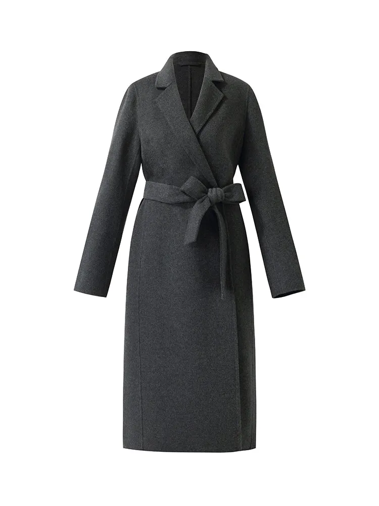 100% Wool Belted Women Overcoat