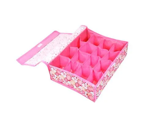 16 Pockets Collapsible Fabric Flower Underwear Storage Box - Pink