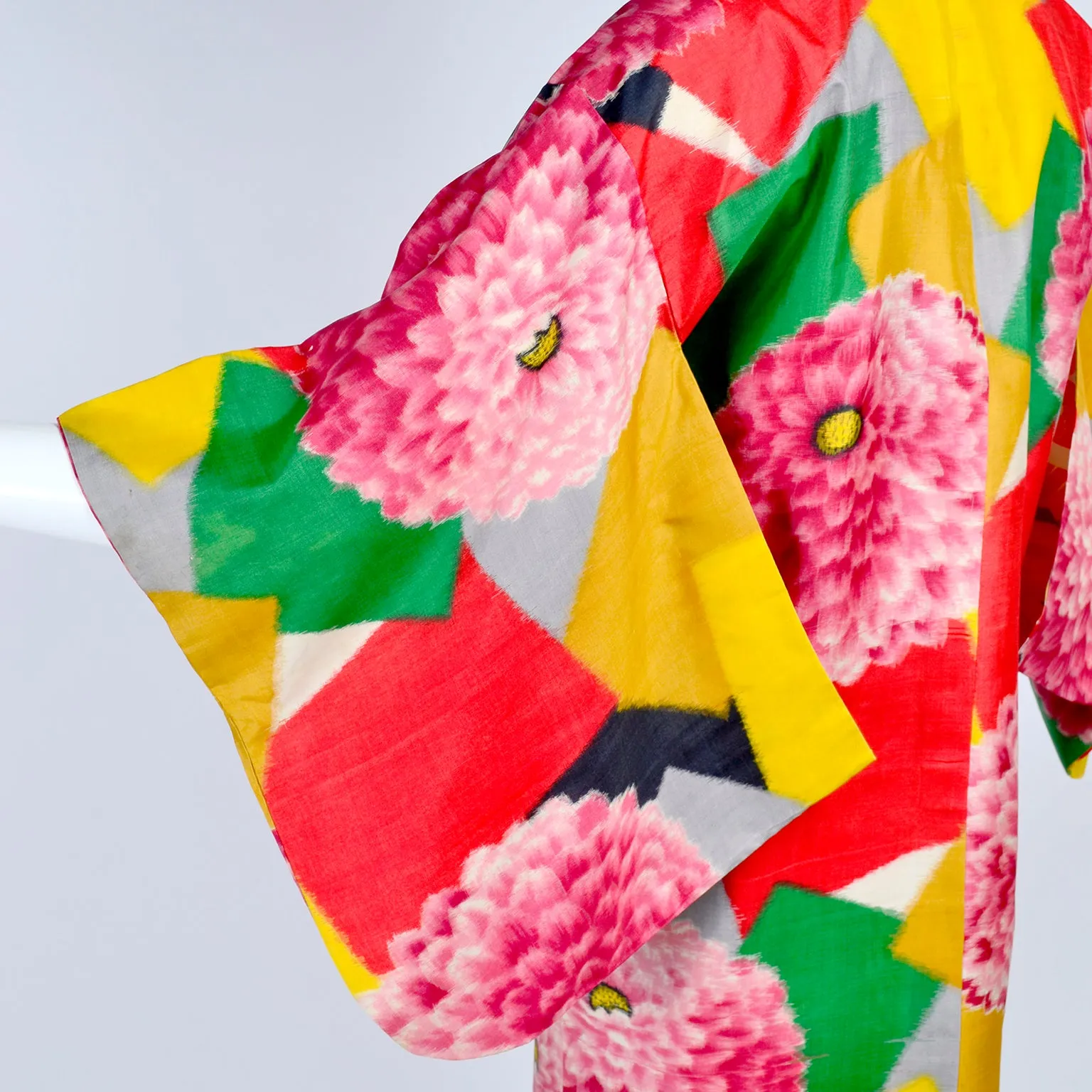 1930's Japanese Haori Silk Kimono Jacket Bold Zinnia & Patchwork Print