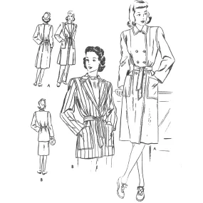 1940's Sewing Pattern: Style Coat Jacket Mac Trench Coat  - Bust 32" (81.3cm)