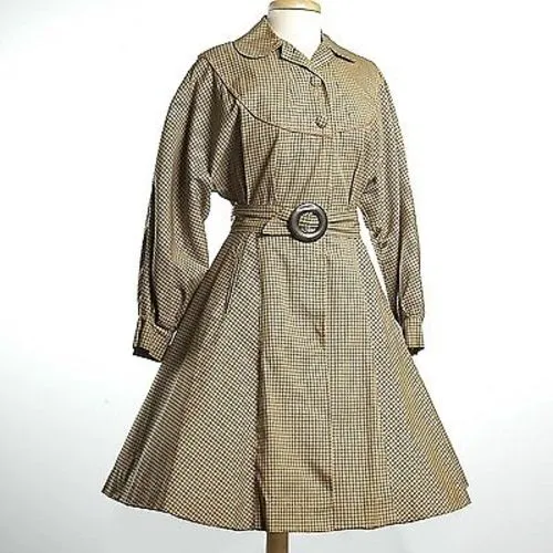 1950s Belted Gabardine Trench Coat Dress