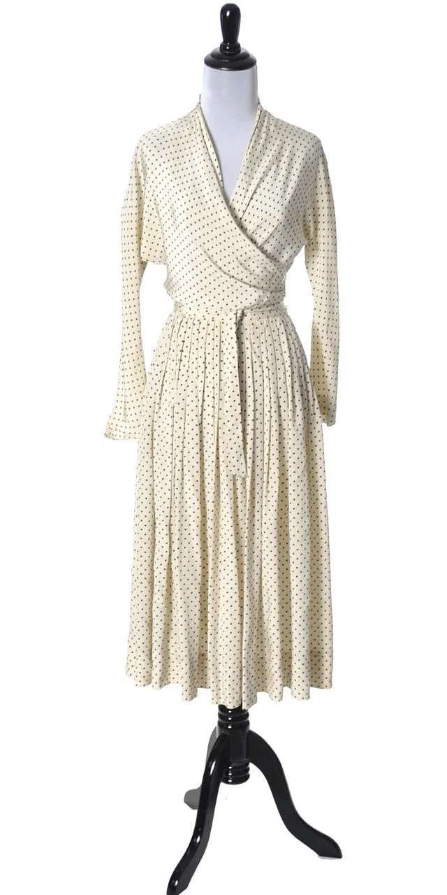 1950's Vera Maxwell 2 Pc Silk Polka Dot Dress Lord & Taylor