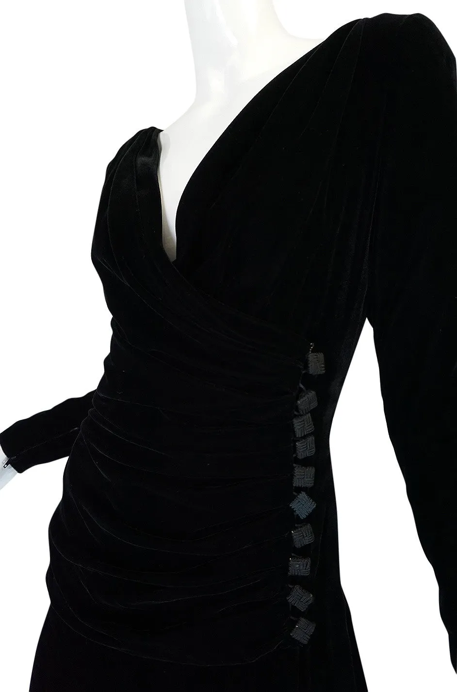 1970s Demi-Couture Black Velvet Tiered Lanvin Dress