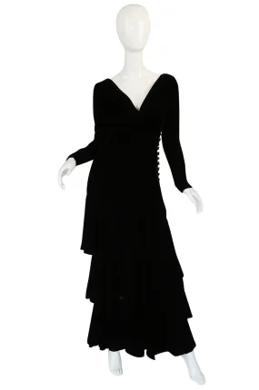 1970s Demi-Couture Black Velvet Tiered Lanvin Dress