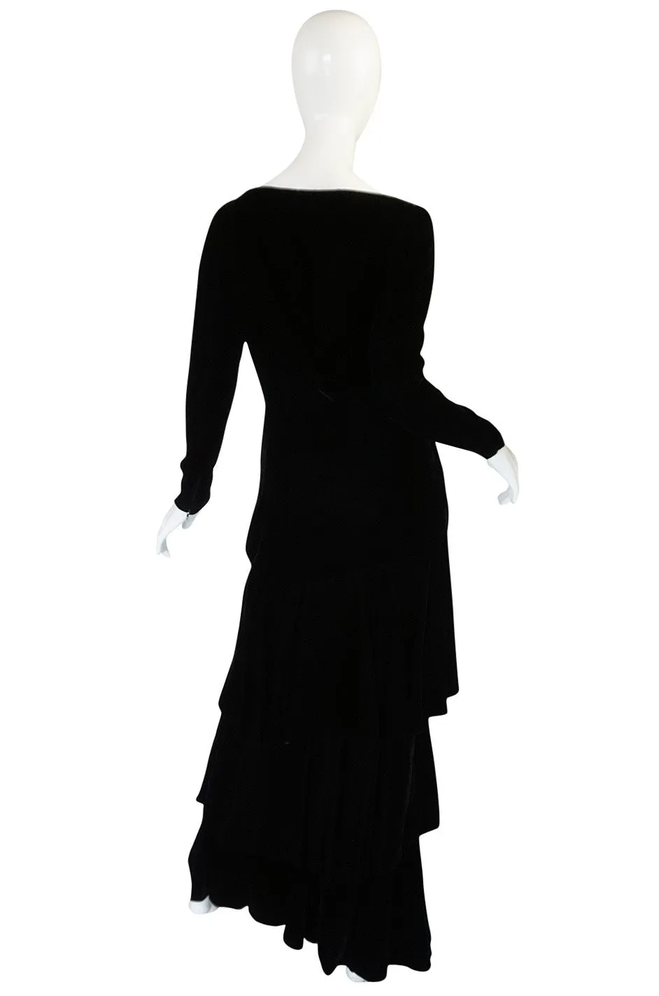 1970s Demi-Couture Black Velvet Tiered Lanvin Dress