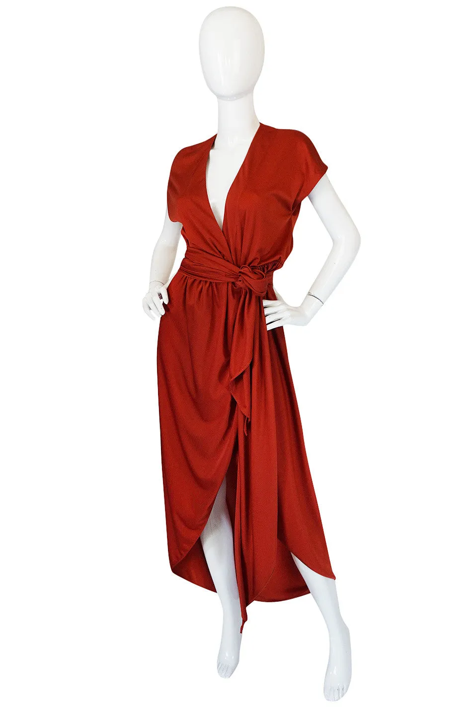 1970s Halston IV Rust Colored Jersey Wrap Dress