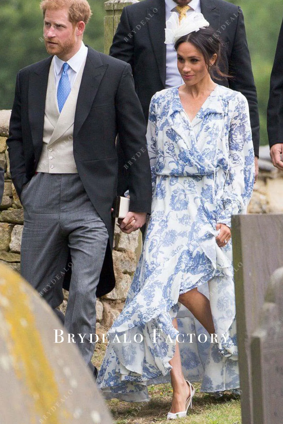 2018 First British Wedding As A Royal Meghan Markle Printed Dress