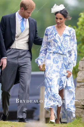 2018 First British Wedding As A Royal Meghan Markle Printed Dress