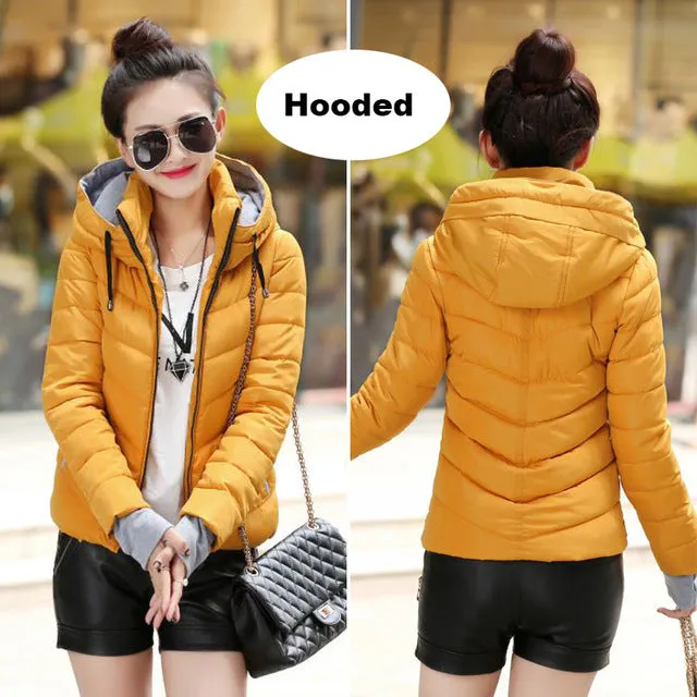 2018 Winter Jacket women Plus Size Womens Parkas Thicken Outerwear solid hooded Coats Short Female Slim Cotton padded basic tops