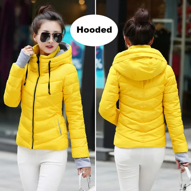 2018 Winter Jacket women Plus Size Womens Parkas Thicken Outerwear solid hooded Coats Short Female Slim Cotton padded basic tops