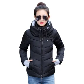 2018 Winter Jacket women Plus Size Womens Parkas Thicken Outerwear solid hooded Coats Short Female Slim Cotton padded basic tops