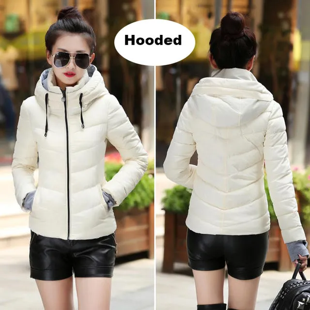 2018 Winter Jacket women Plus Size Womens Parkas Thicken Outerwear solid hooded Coats Short Female Slim Cotton padded basic tops