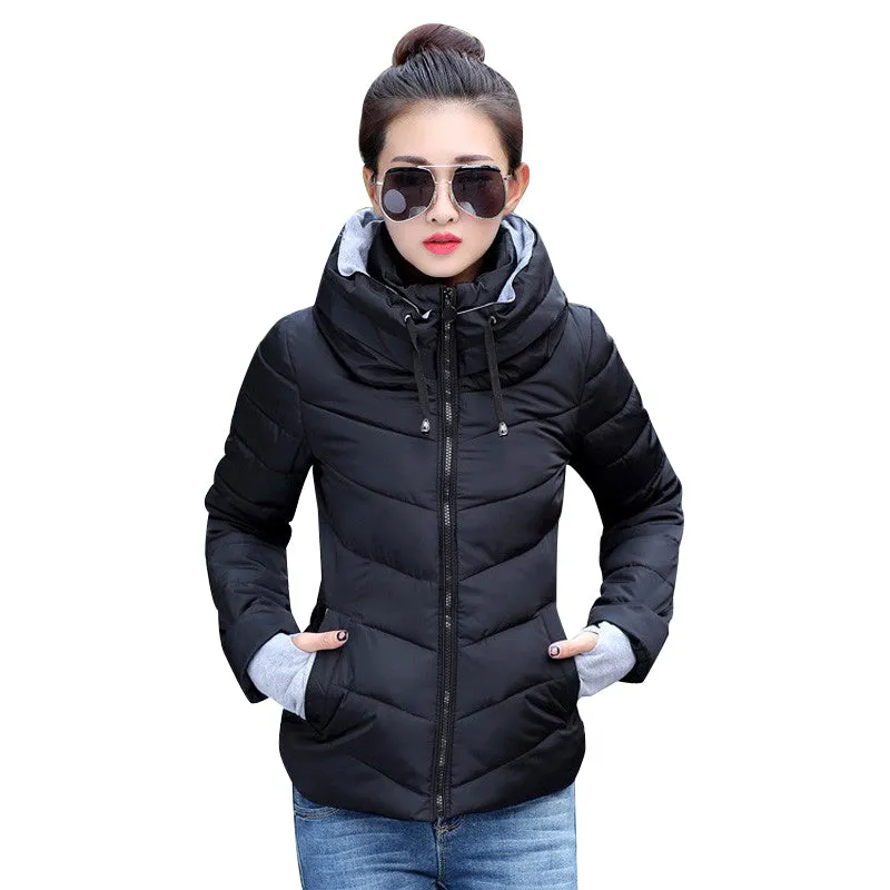 2018 Winter Jacket women Plus Size Womens Parkas Thicken Outerwear solid hooded Coats Short Female Slim Cotton padded basic tops