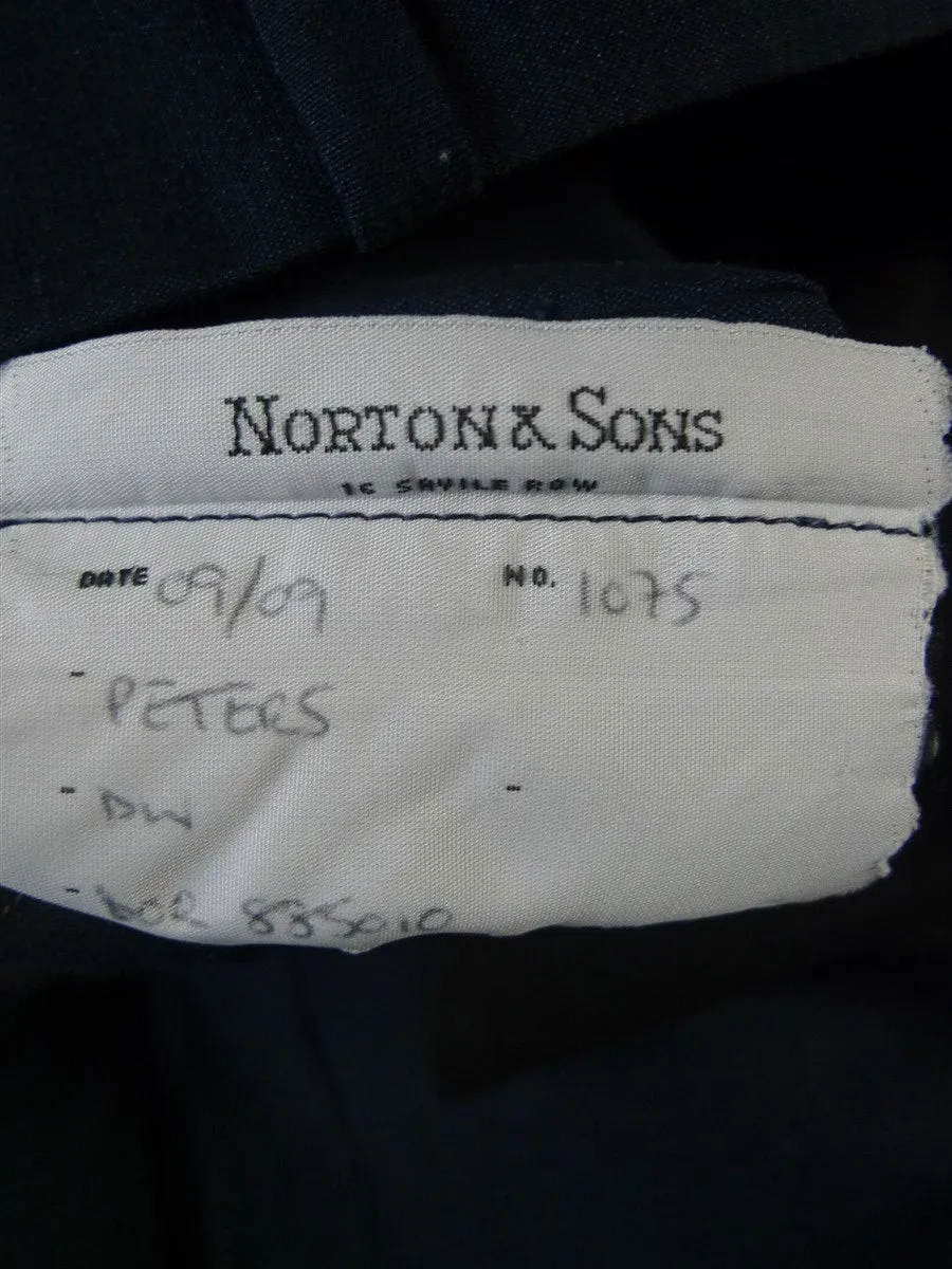 24/0857 norton & sons 2009 savile row bespoke teal blue linen trouser 38-42