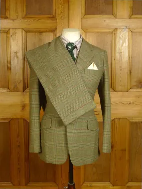 24/0973 bespoke tailor green / red glen check 3-piece tweed suit 35-36 regular