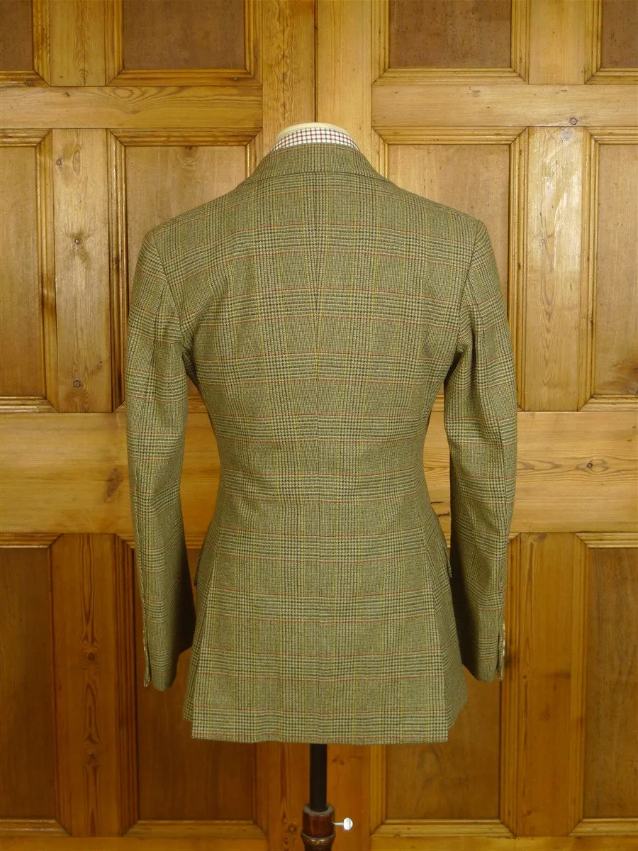 24/0973 bespoke tailor green / red glen check 3-piece tweed suit 35-36 regular