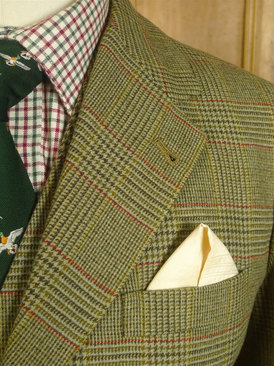 24/0973 bespoke tailor green / red glen check 3-piece tweed suit 35-36 regular