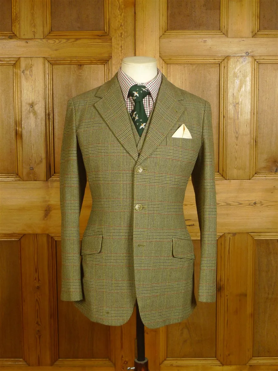 24/0973 bespoke tailor green / red glen check 3-piece tweed suit 35-36 regular