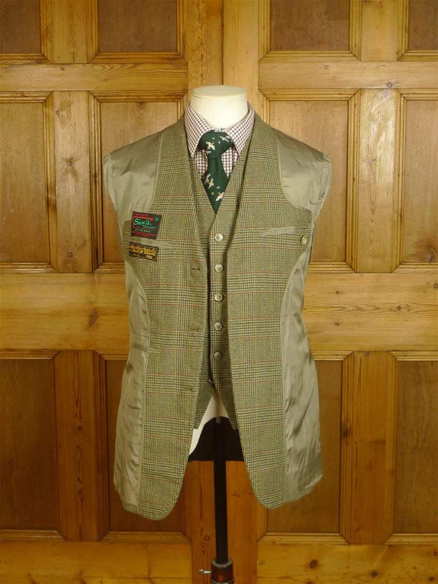 24/0973 bespoke tailor green / red glen check 3-piece tweed suit 35-36 regular