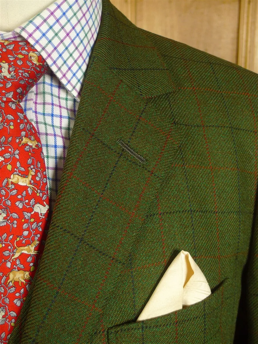 24/0975 immaculate vintage savile row bespoke green / red wp check 4-piece tweed shooting suit (2 pr breeks) 39 long