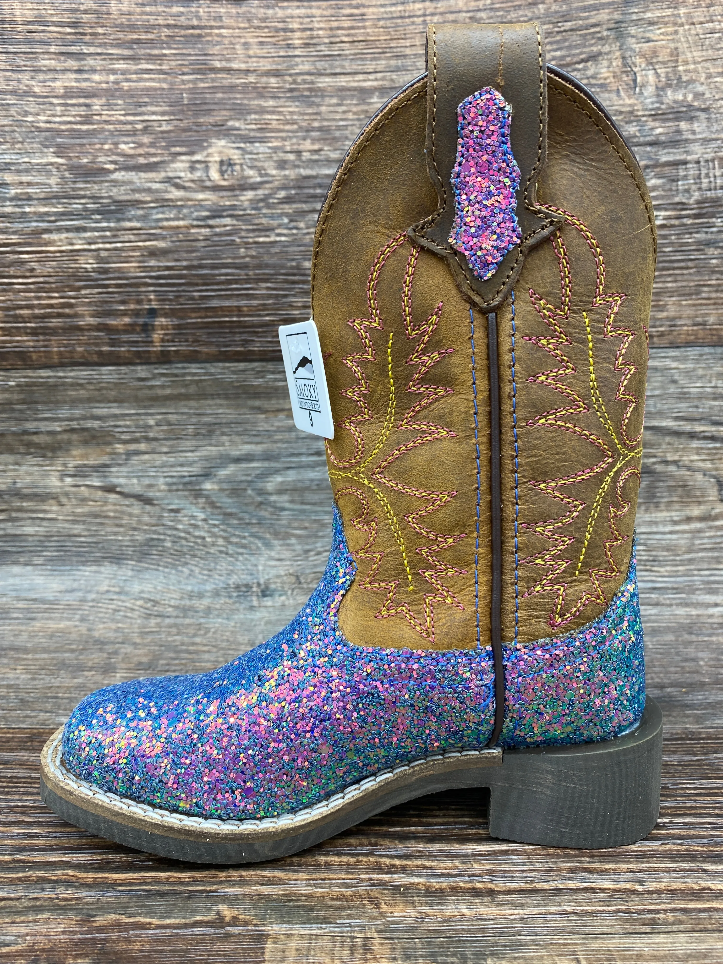 3077c Kid's Pastel Glitter Square Toe Western Boots by Smoky Mountain - 3077C Children's Sizes 8.5-3