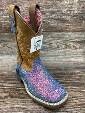 3077c Kid's Pastel Glitter Square Toe Western Boots by Smoky Mountain - 3077C Children's Sizes 8.5-3