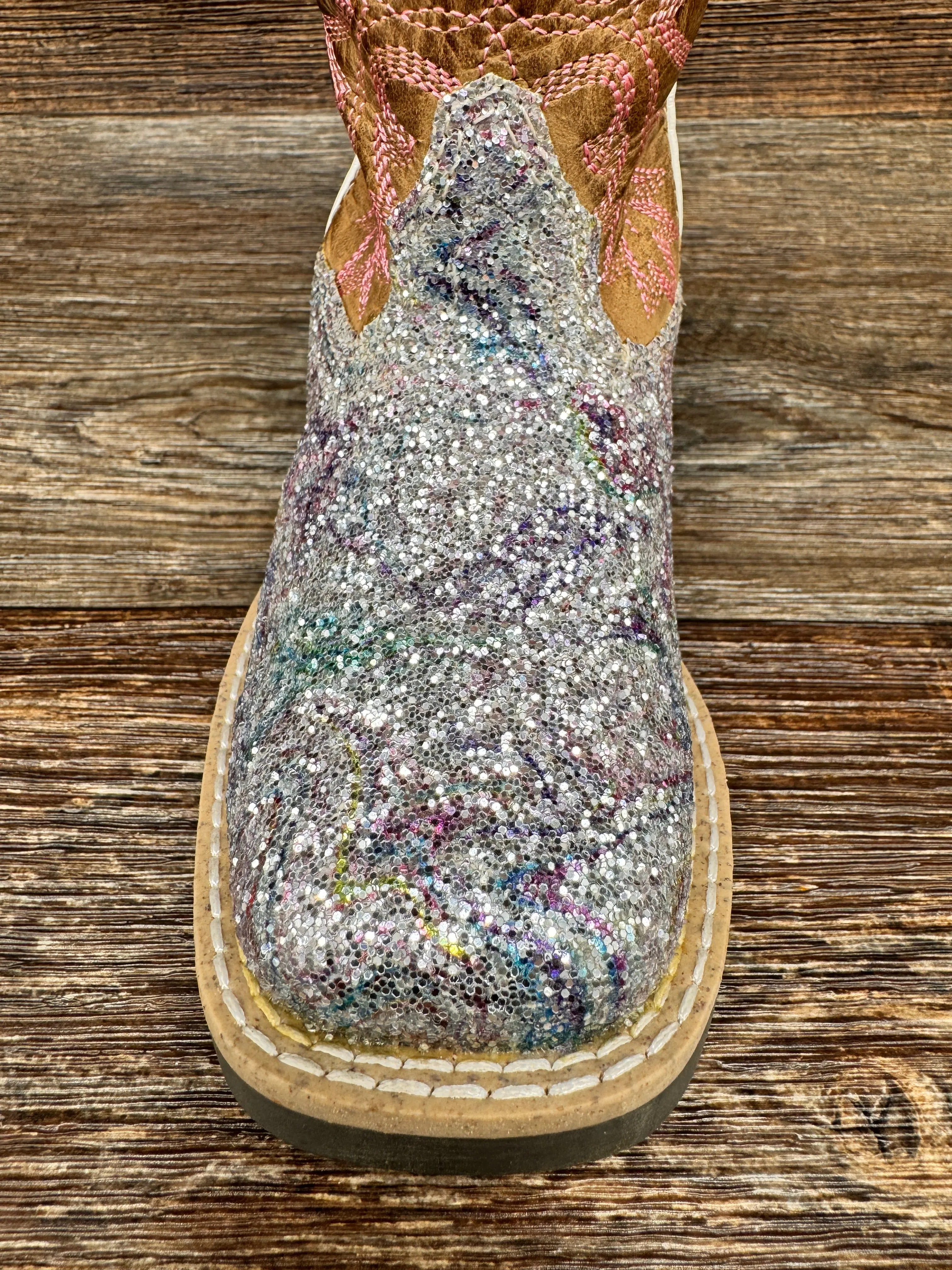 3250 Girl's Ariel Pastel Glitter Square Toe Western Boot by Smoky Mountain