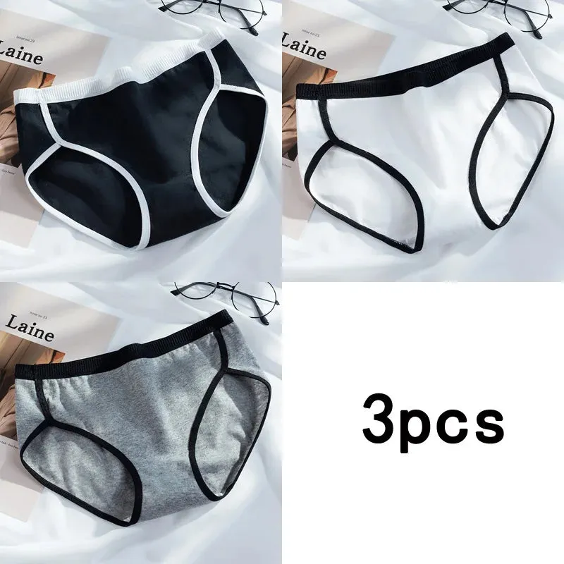 3PCS/Set Cotton Panties Women's Briefs Sexy Underpants Black White Female Linger Low Waist Underwear Women Pantys Lingerie S-L