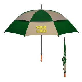 68" Arc Windproof Vented Umbrella, Khaki/Forest Green