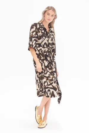 Abstract Wrap Dress, Brown