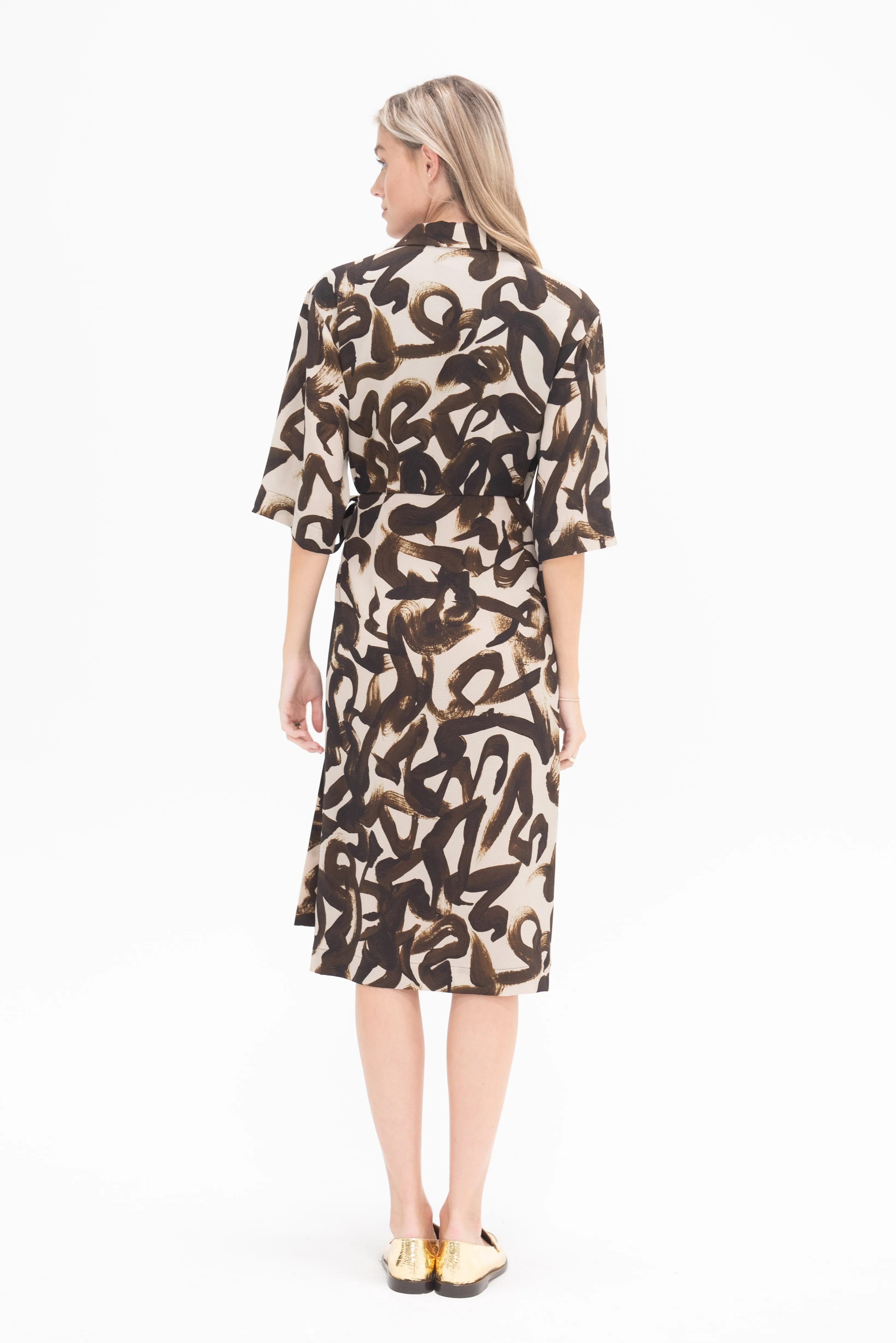 Abstract Wrap Dress, Brown