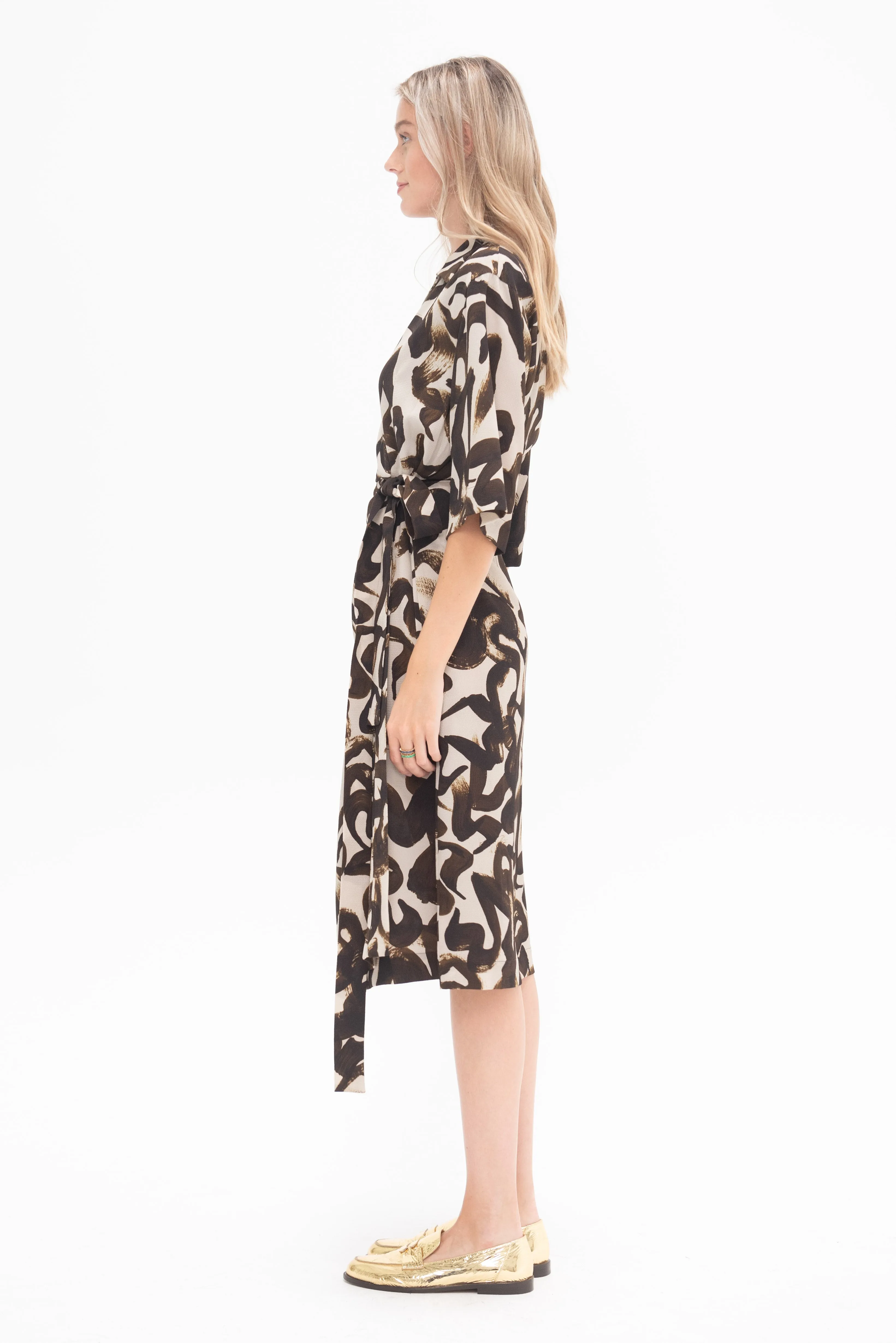 Abstract Wrap Dress, Brown