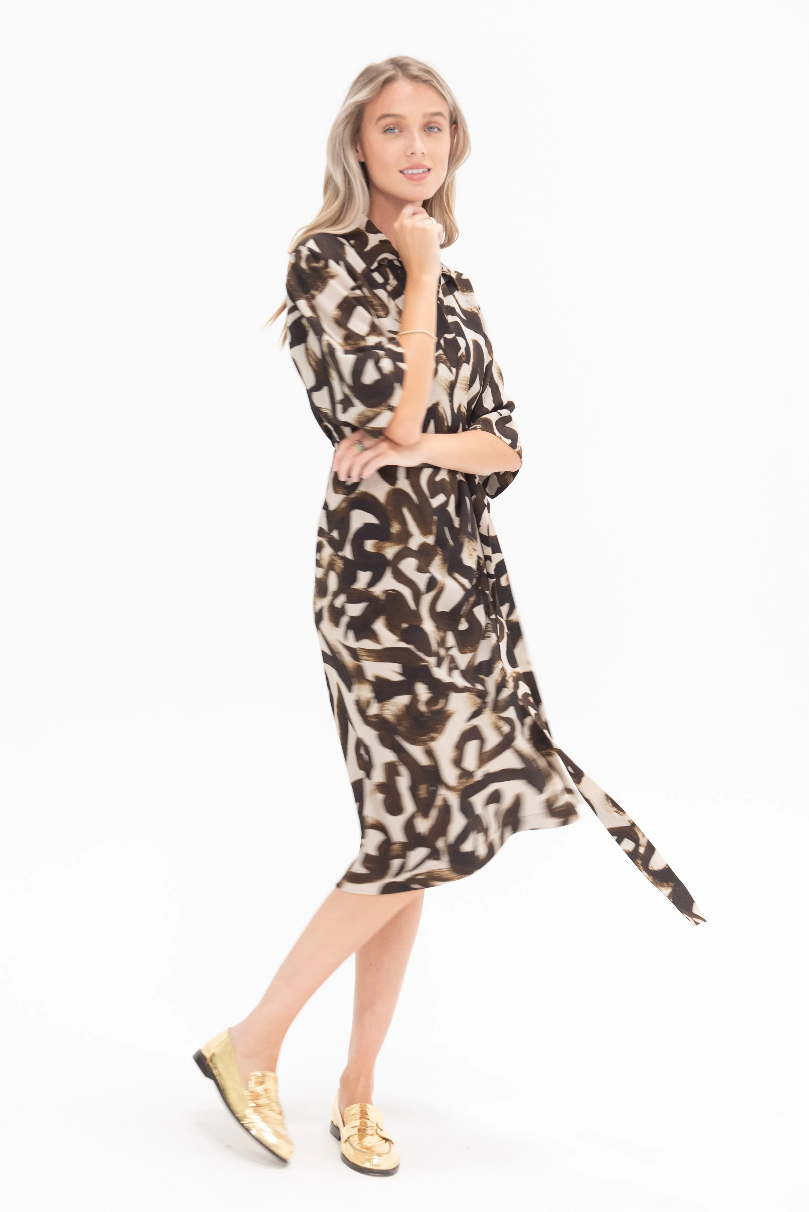 Abstract Wrap Dress, Brown