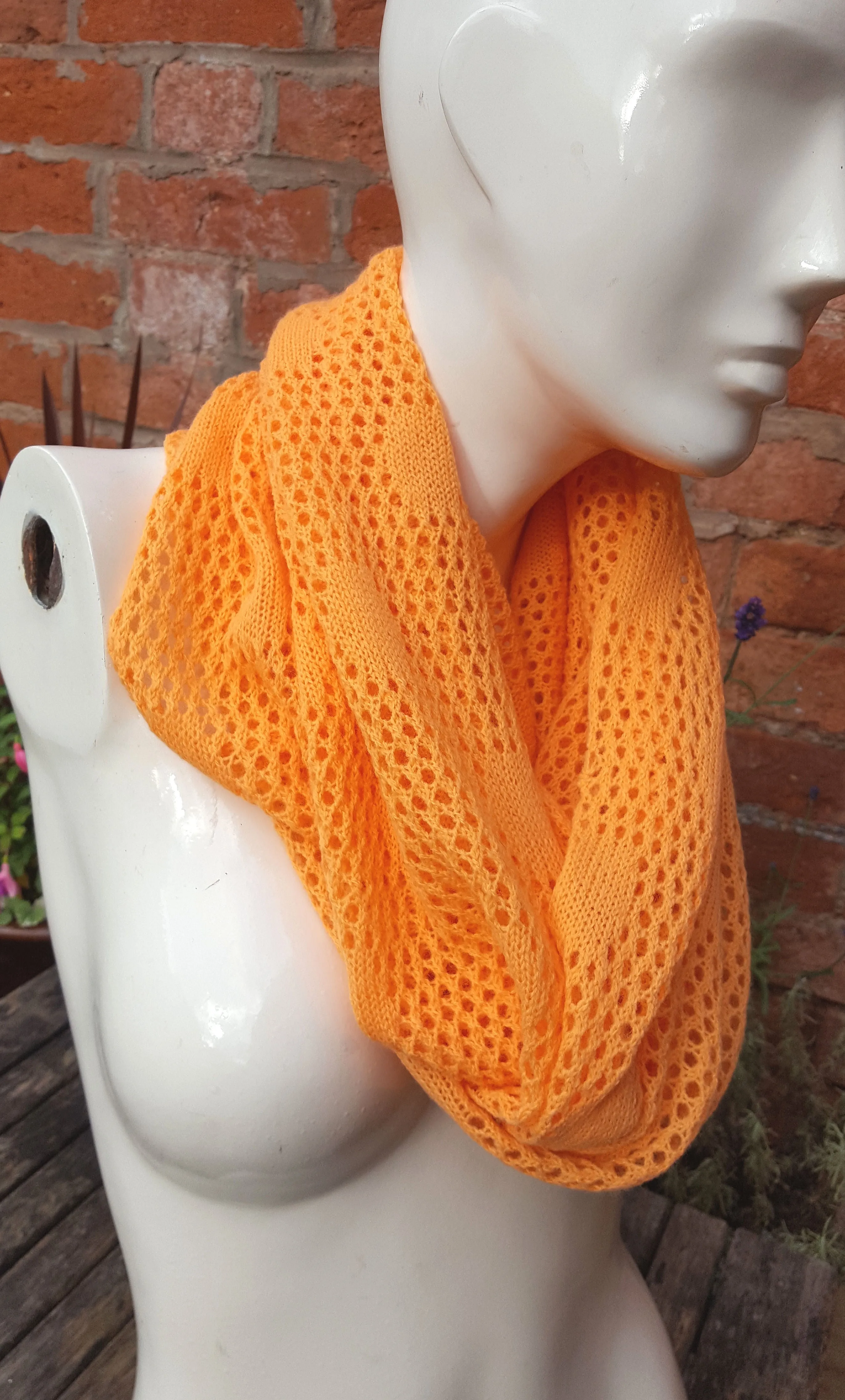 Acrylic yarn, Handmade cowl, infinity scarf, in bright orange