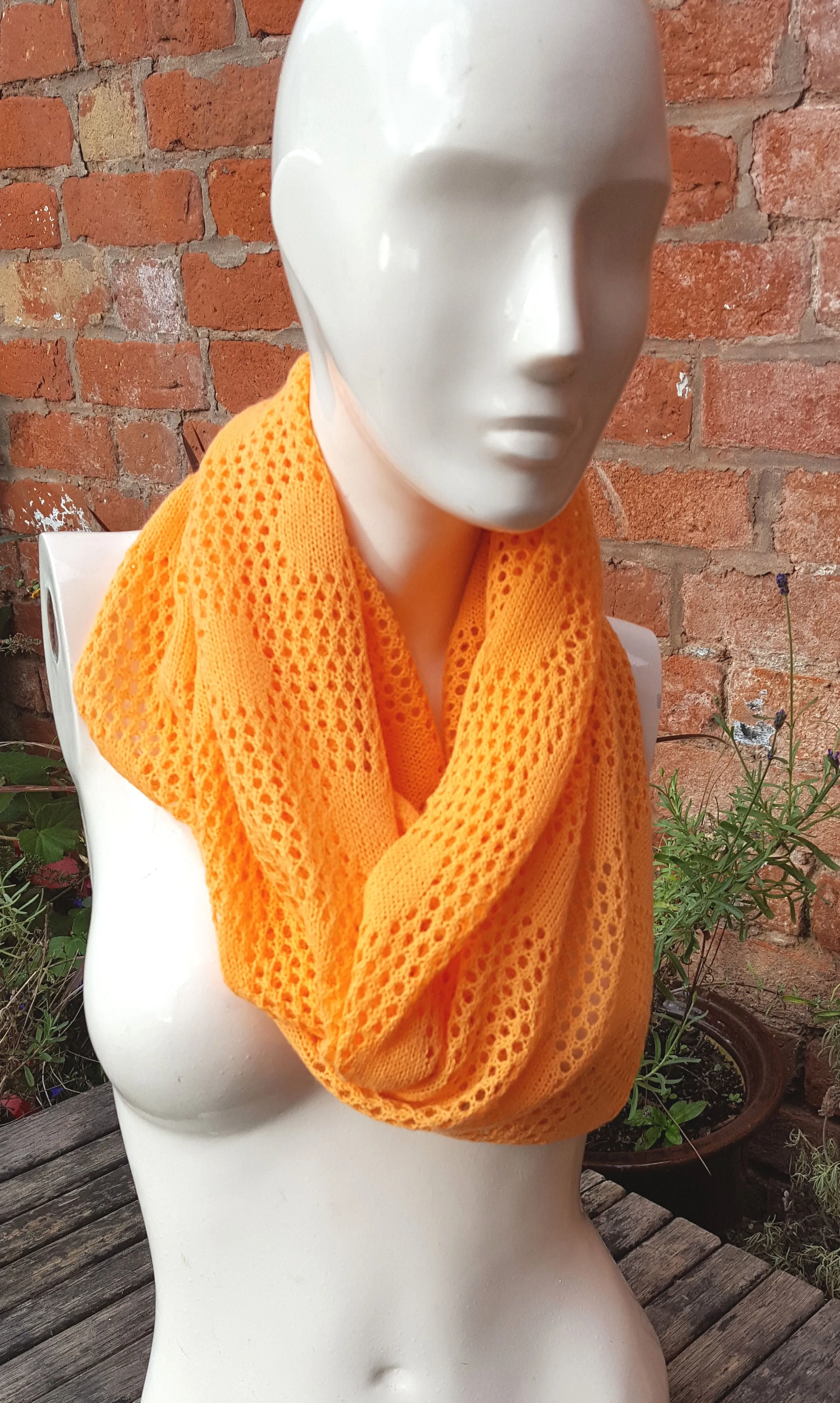 Acrylic yarn, Handmade cowl, infinity scarf, in bright orange