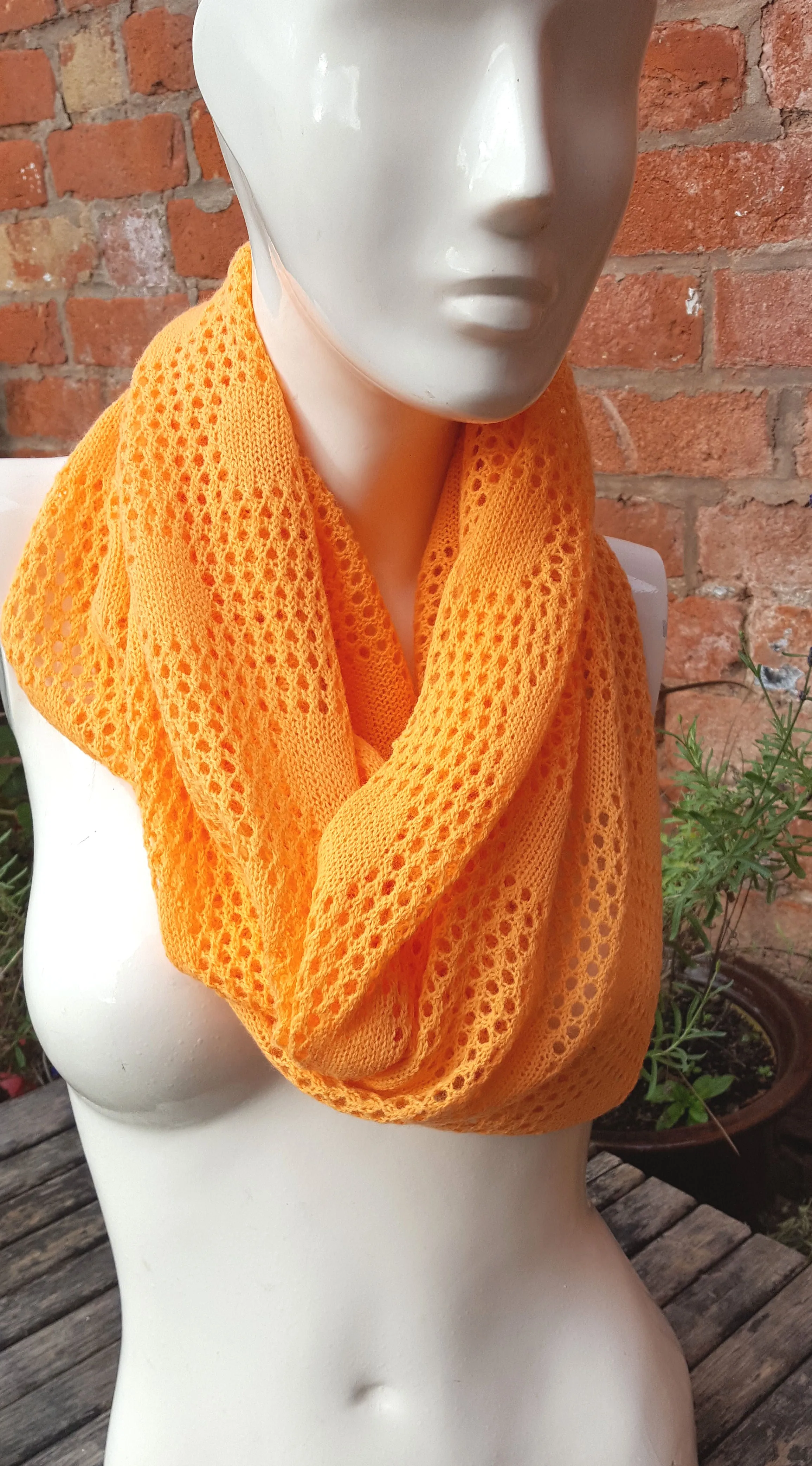 Acrylic yarn, Handmade cowl, infinity scarf, in bright orange