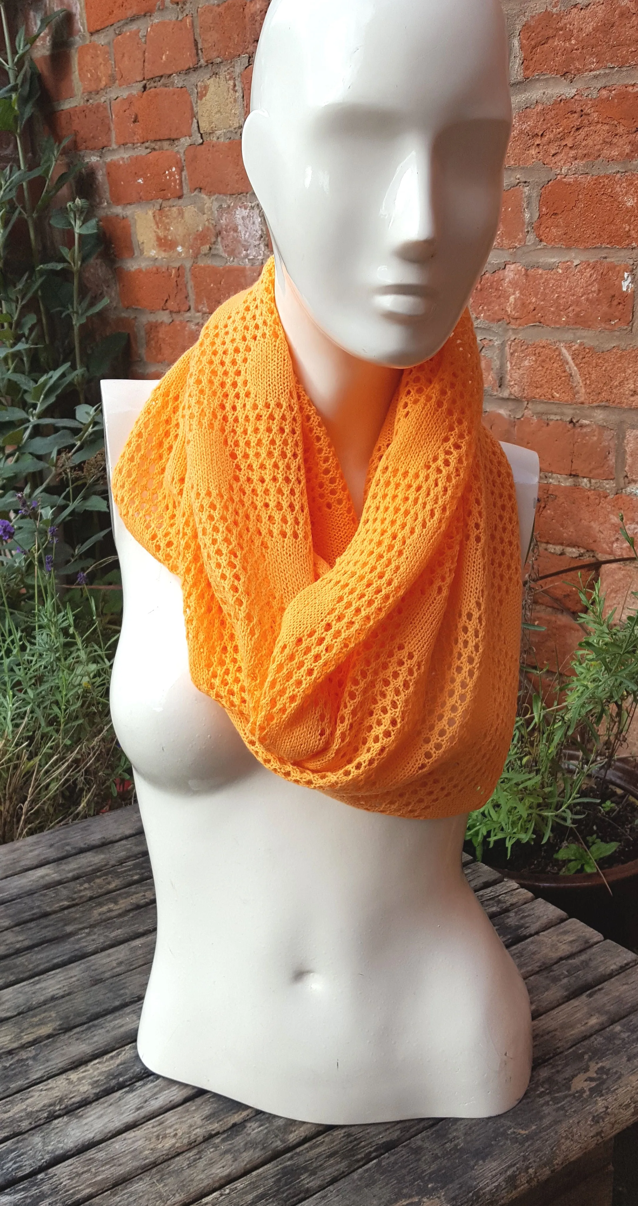 Acrylic yarn, Handmade cowl, infinity scarf, in bright orange