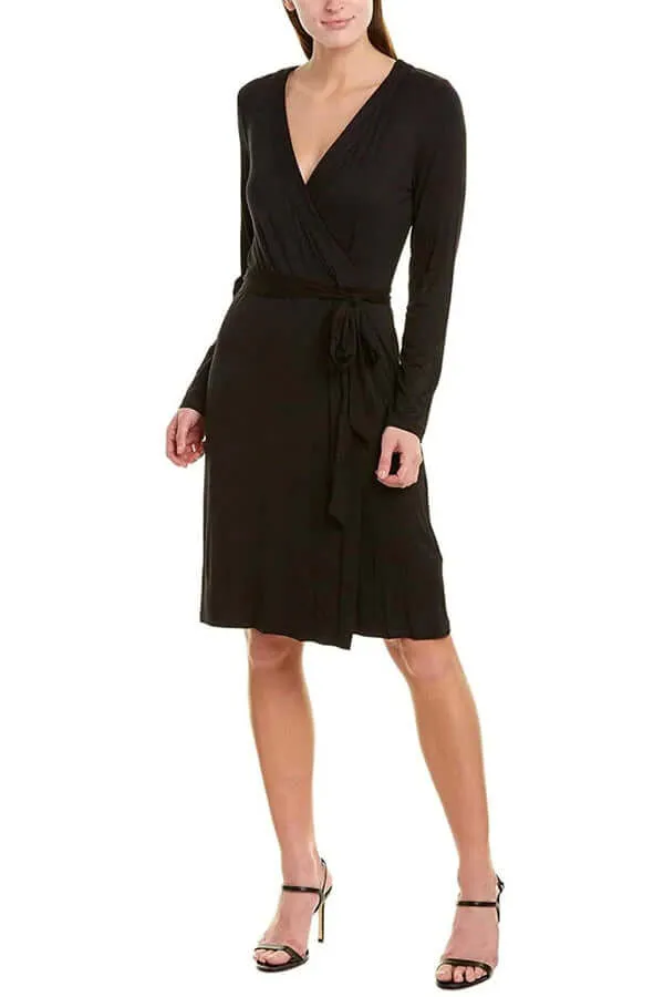 Adrianna Papell V-Neck Long Sleeve Solid Tie Side Rayon Jersey Faux Wrap Dress