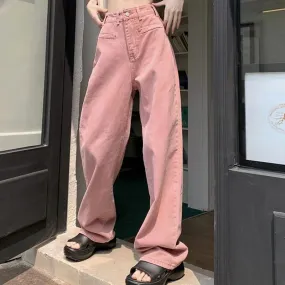 Advbridge - 2024 Harajuku Loose Pink Jeans Women Streetwear High Waist Wide Leg Pants Woman Simple Baggy Straight Trousers Female