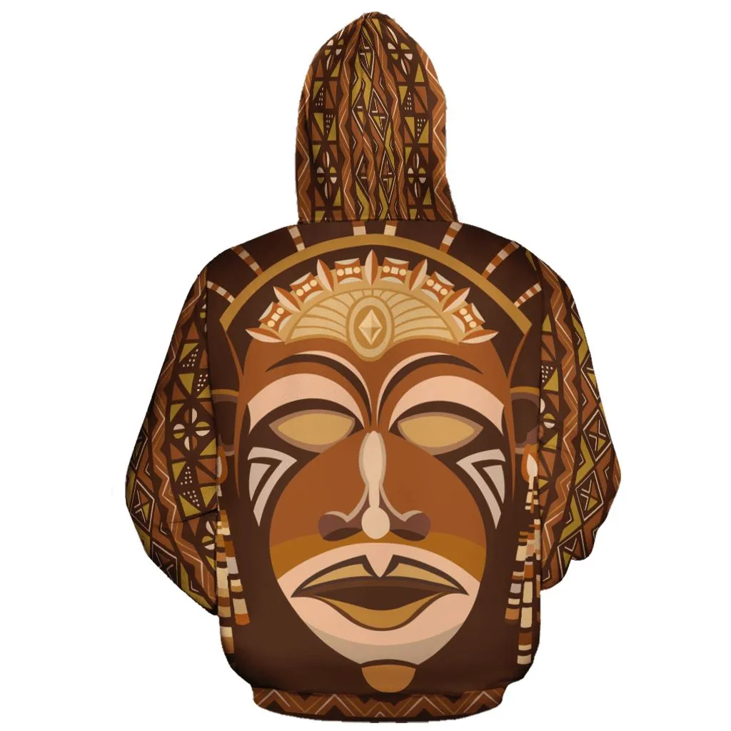 African Mask Printed Mudcloth All-over Hoodie