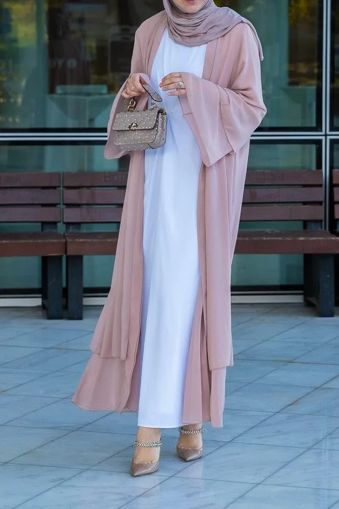 Aishia slip dress for abaya with front knot details in white