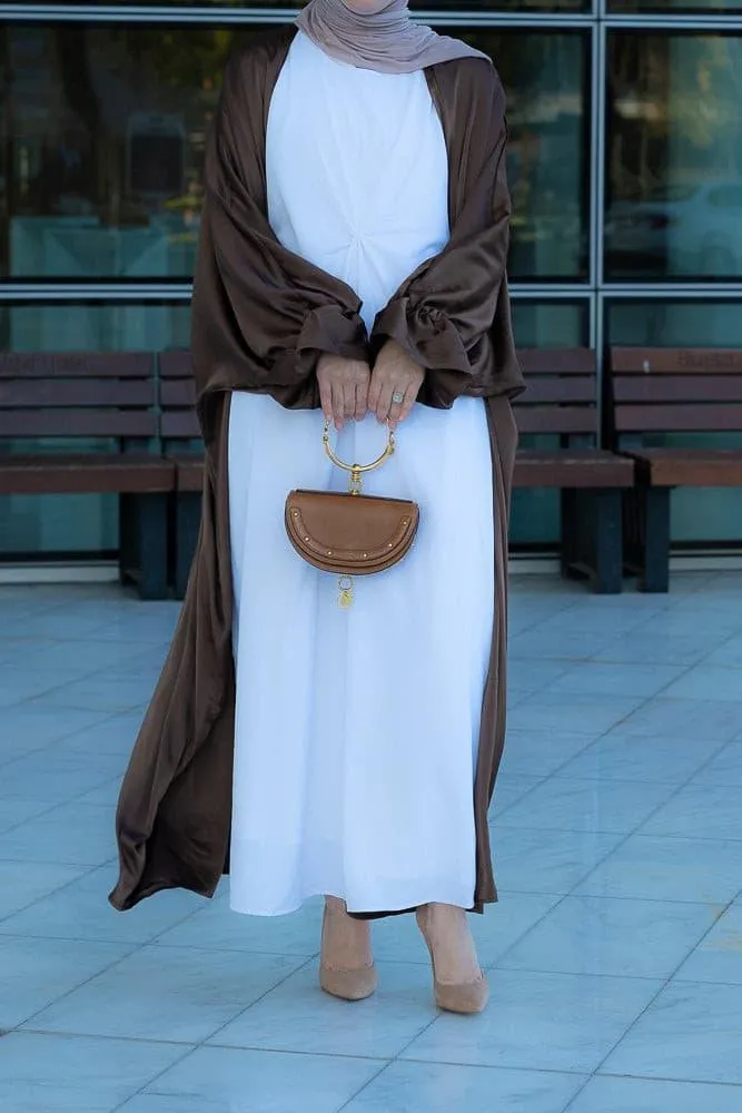 Aishia slip dress for abaya with front knot details in white