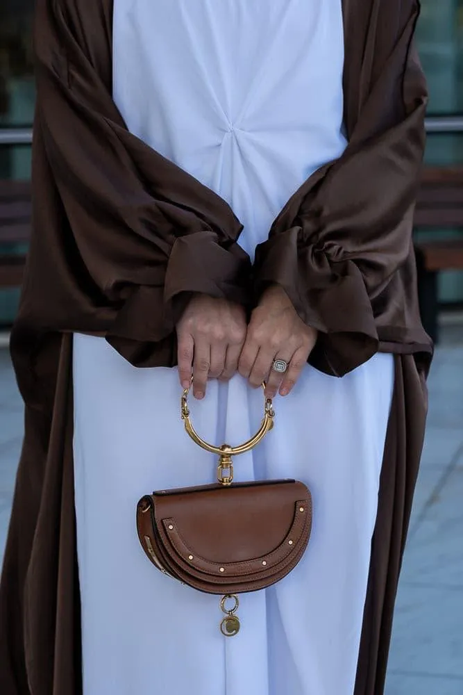 Aishia slip dress for abaya with front knot details in white