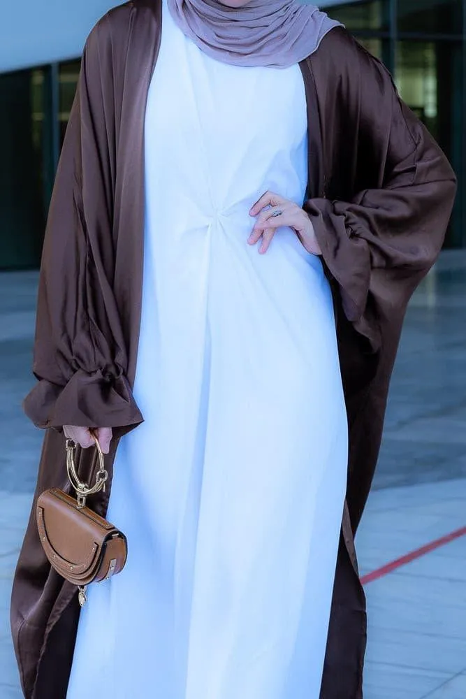 Aishia slip dress for abaya with front knot details in white