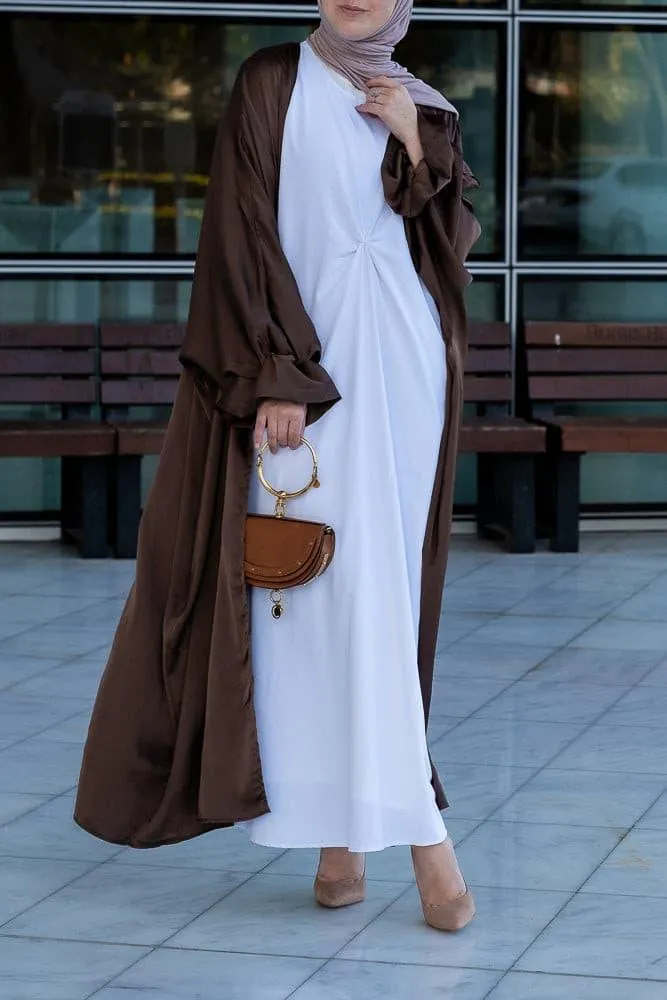 Aishia slip dress for abaya with front knot details in white