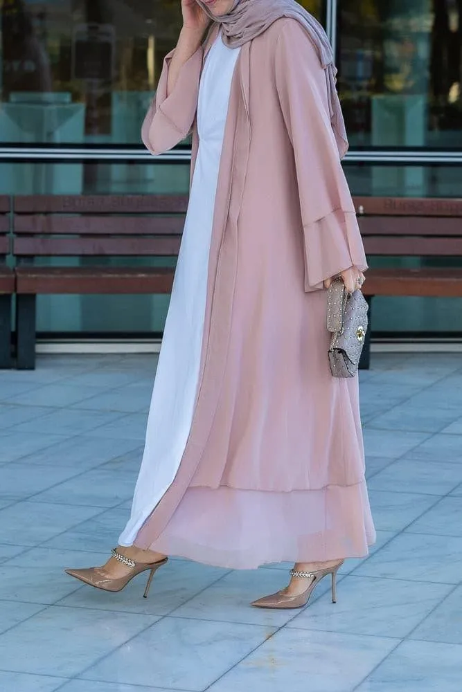 Aishia slip dress for abaya with front knot details in white