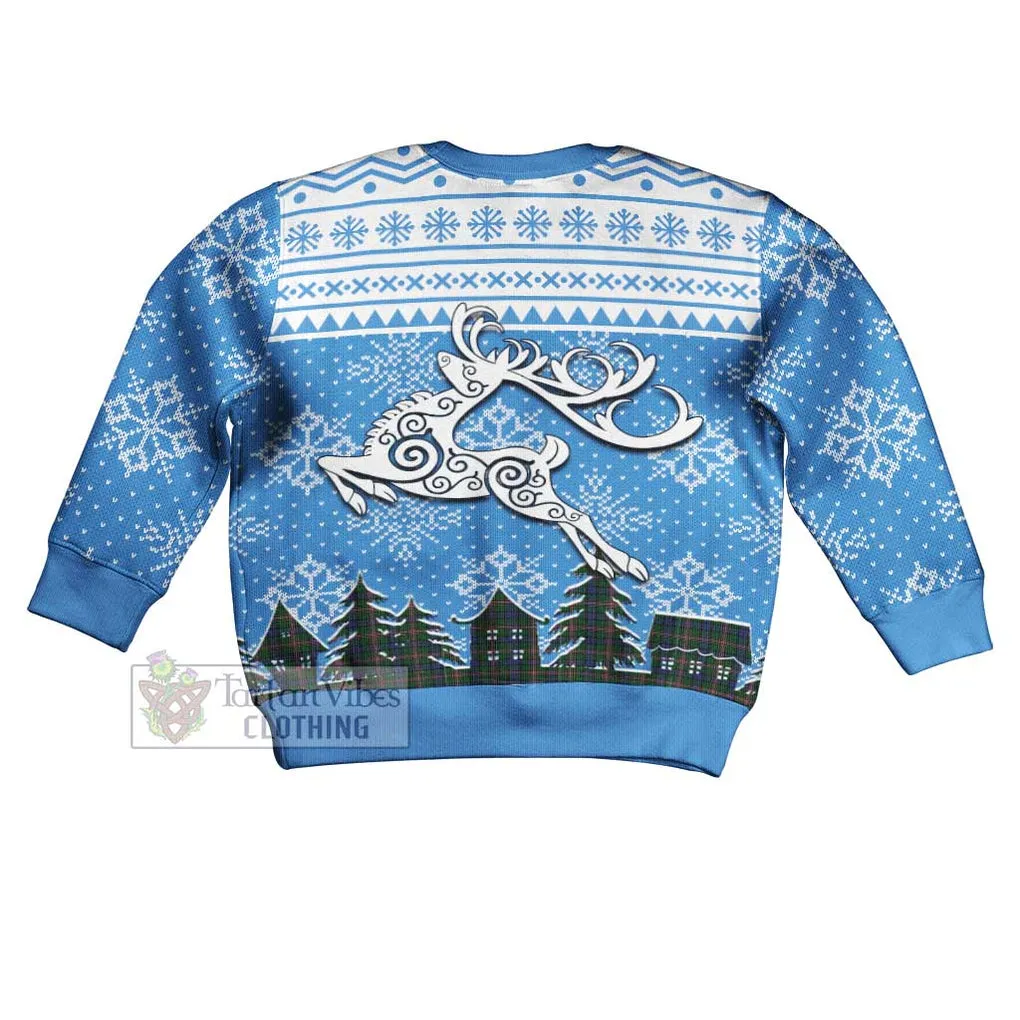 Allison Clan Christmas Kid Ugly Sweater with Tartan and Celtic Reindeer Style