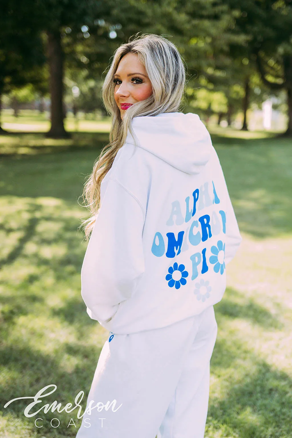 Alpha Omicron Pi PR Floral White Hoodie Jogger Set